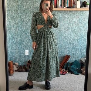 O.P.T Kimia cut out‎ green and white maxi dress
